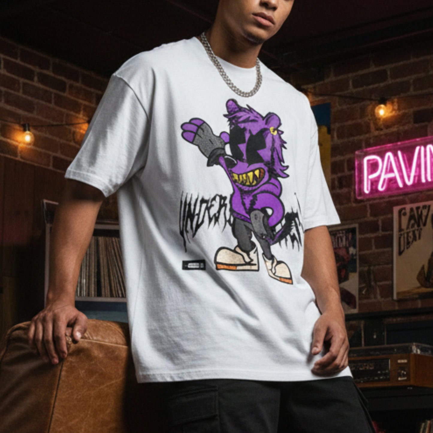 PURP HYENA // OVERSIZED WHITE TEE